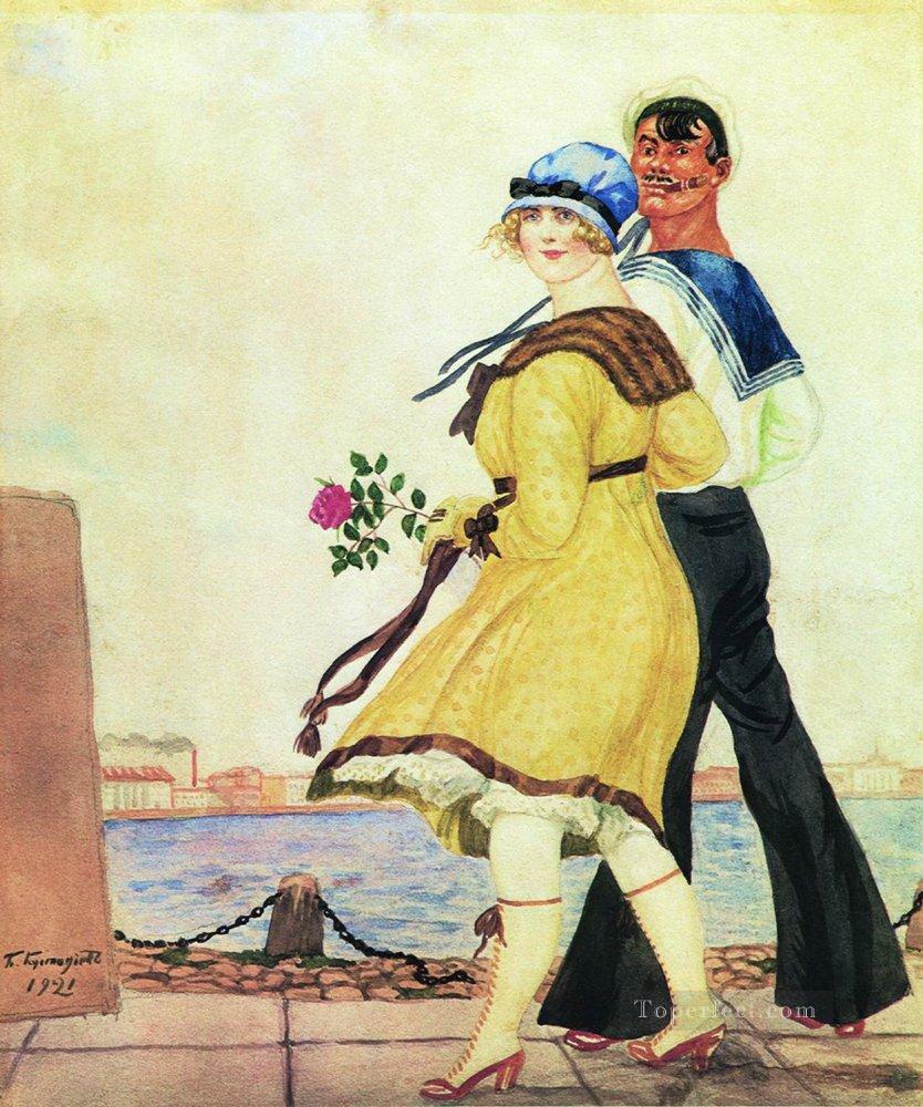 sailor and his girl 1921 Boris Mikhailovich Kustodiev Oil Paintings